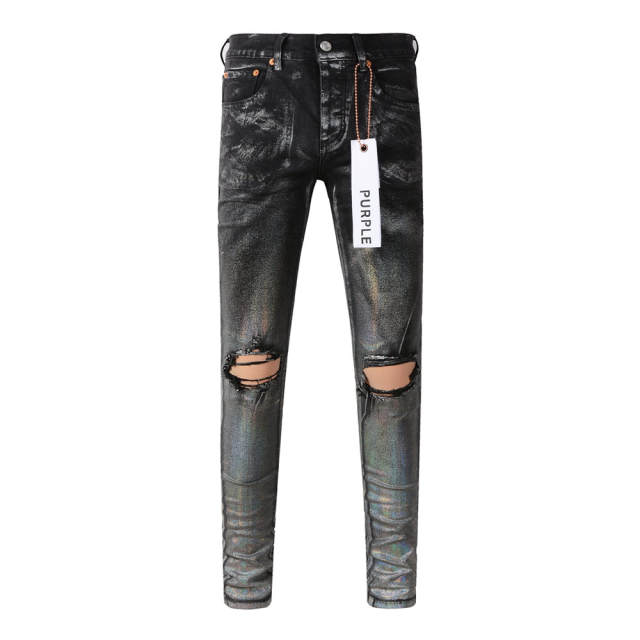 #9028 1:1 PURPLE BRΑND Black Silver Coating Jeans