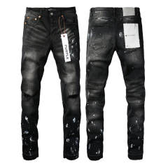 #9002 1:1 PURPLE BRΑND Black Splatter Ink Jeans