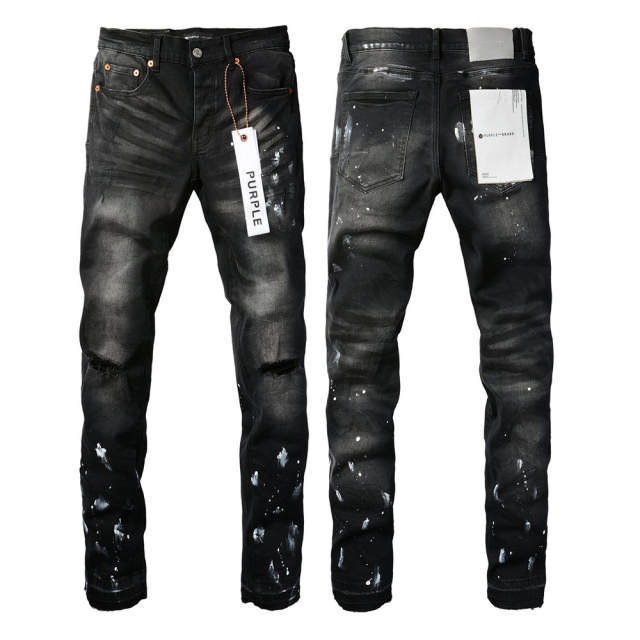 #9002 1:1 PURPLE BRΑND Black Splatter Ink Jeans