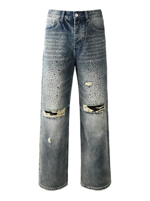 1:1 Quality Version Purple Rhinestone Baggy Jeans