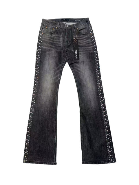 1:1 quality version Purple Side rhinestone slightly flared jeans