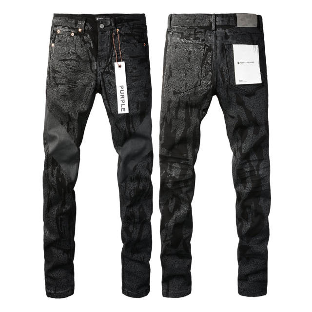 #9026 1:1 PURPLE BRΑND Black Snake Skin Jeans