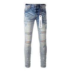 #9003 1:1 PURPLE BRΑND Light Indigo Cut Denim Jeans