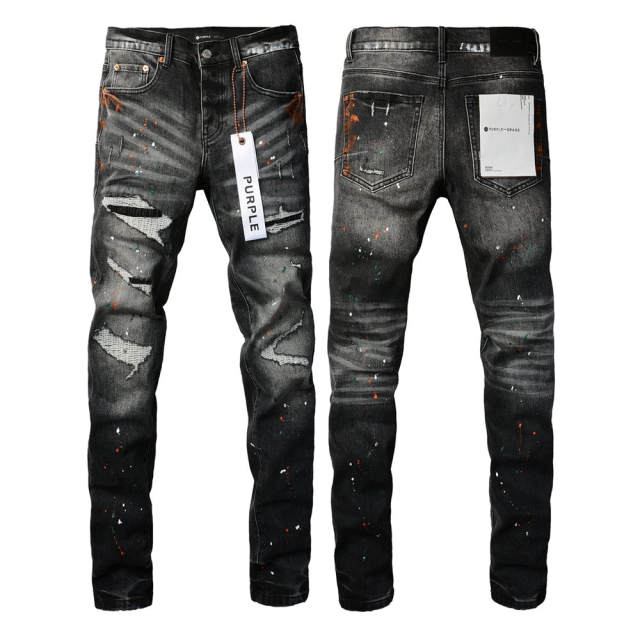 #9018 1:1 PURPLE BRΑND Black Destroy Denim Jeans