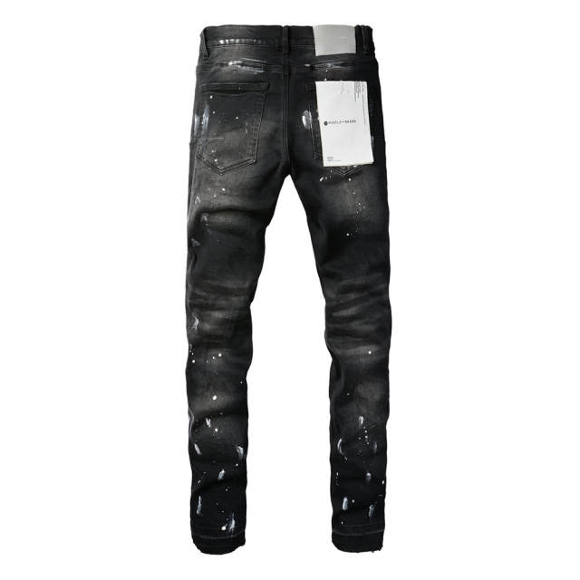 #9002 1:1 PURPLE BRΑND Black Splatter Ink Jeans