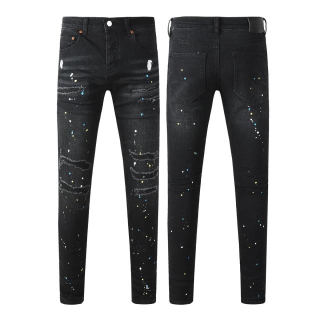 1:1 PURPLE BRΑND Splatter Slash Cut Skinny Fits Denim Jeans