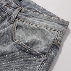 [Hot] 1:1 PURPLE BRΑND Rhinestone Straight Denim Jeans