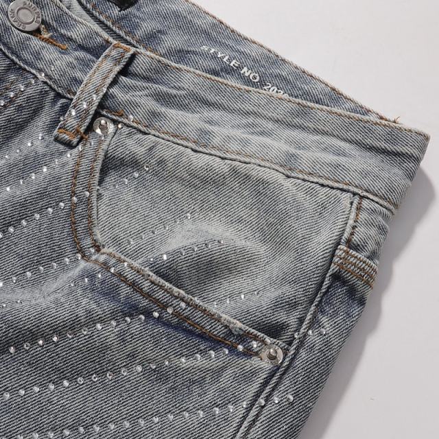 [Hot] 1:1 PURPLE BRΑND Rhinestone Straight Denim Jeans
