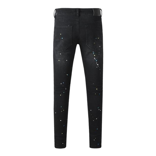 1:1 PURPLE BRΑND Splatter Slash Cut Skinny Fits Denim Jeans