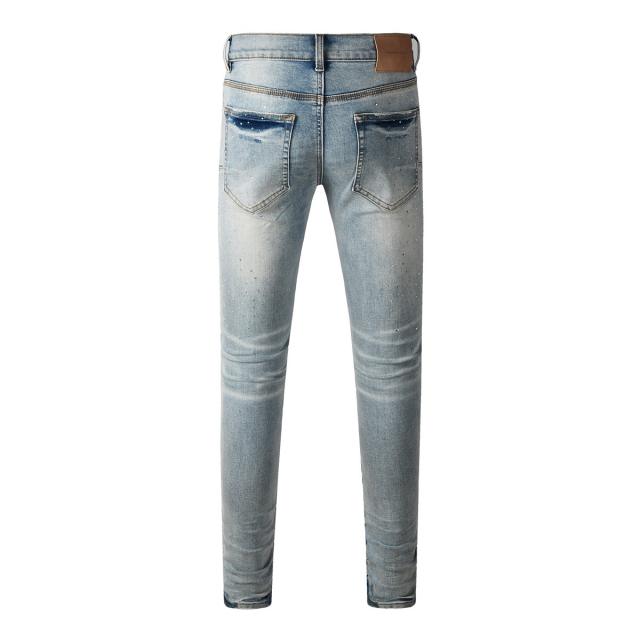 1:1 PURPLE BRΑND Rhinestone Cut Gray Skinny Fits Jeans
