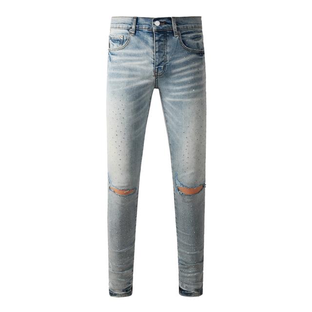 1:1 PURPLE BRΑND Rhinestone Cut Gray Skinny Fits Jeans