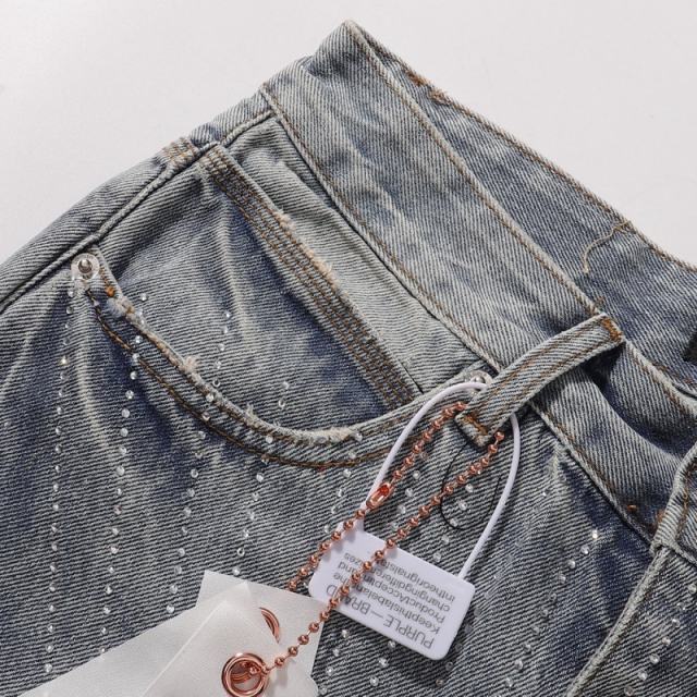 [Hot] 1:1 PURPLE BRΑND Rhinestone Straight Denim Jeans