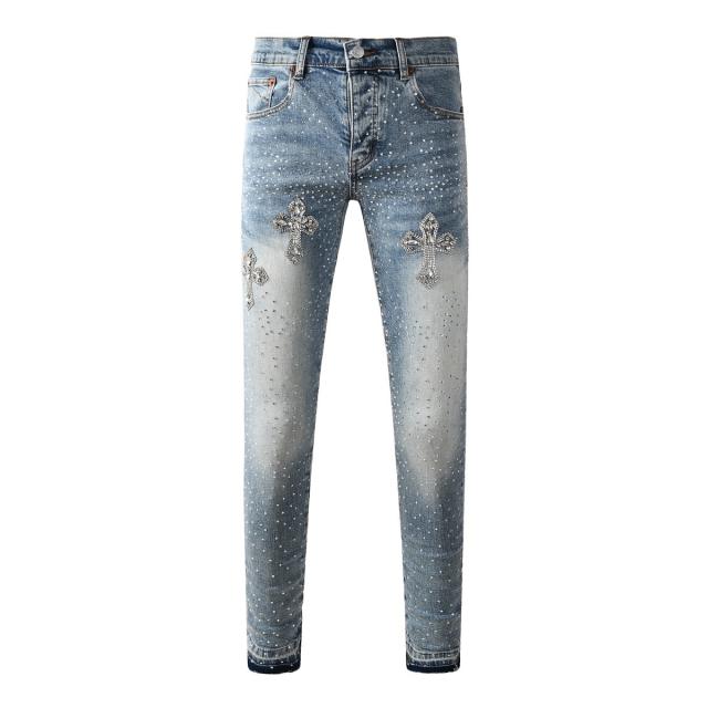 1:1 PURPLE BRΑND Rhinestone Skinny Fits Denim Jeans