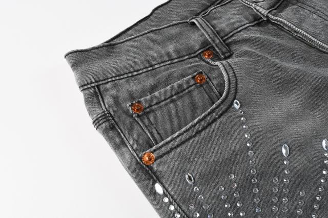 1:1 PURPLE BRΑND Rhinestone Gray Skinny Fits Jeans