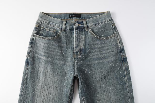 [Hot] 1:1 PURPLE BRΑND Rhinestone Straight Denim Jeans