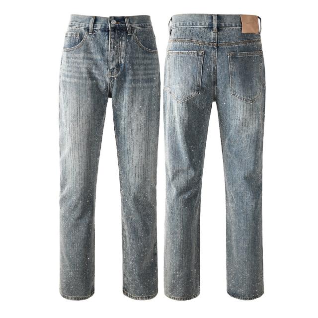 [Hot] 1:1 PURPLE BRΑND Rhinestone Straight Denim Jeans