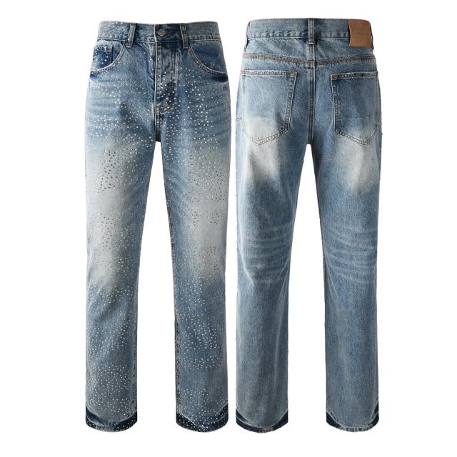 [Hot] 1:1 PURPLE BRΑND Rhinestone Straight Denim Jeans