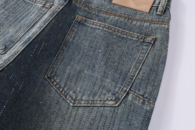 [Hot] 1:1 PURPLE BRΑND Rhinestone Straight Denim Jeans