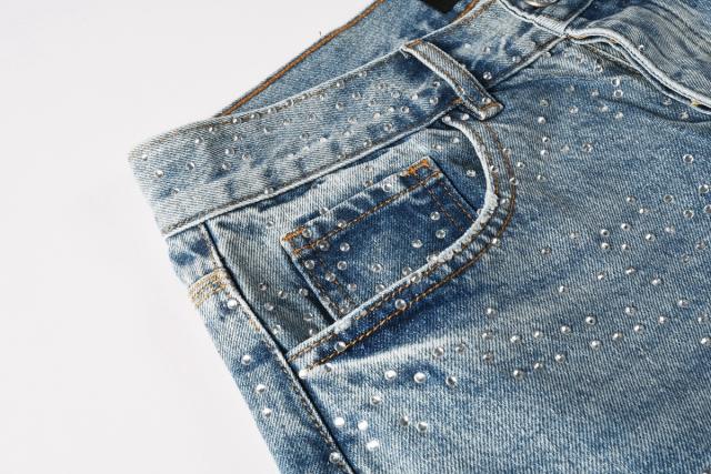 [Hot] 1:1 PURPLE BRΑND Rhinestone Straight Denim Jeans