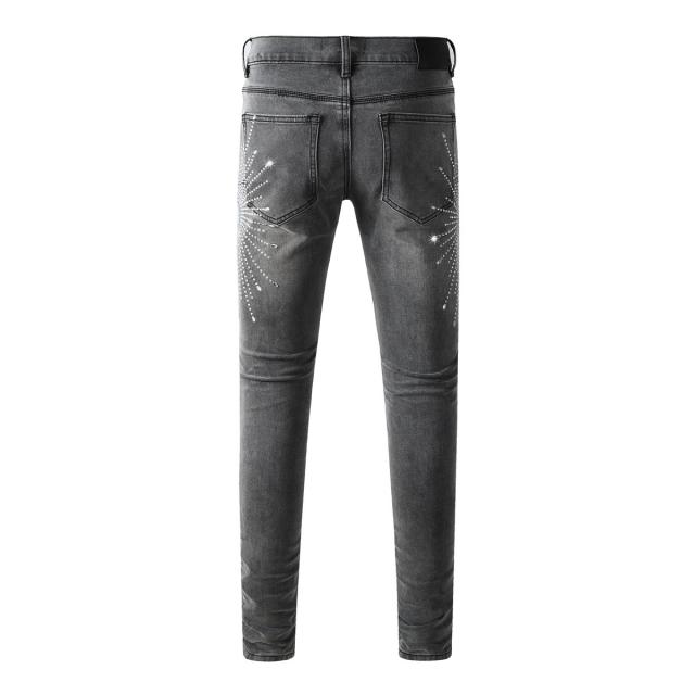 1:1 PURPLE BRΑND Rhinestone Gray Skinny Fits Jeans
