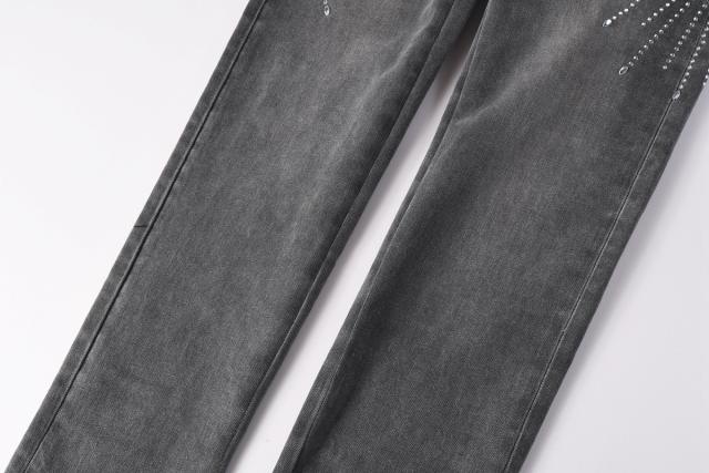 1:1 PURPLE BRΑND Rhinestone Gray Skinny Fits Jeans