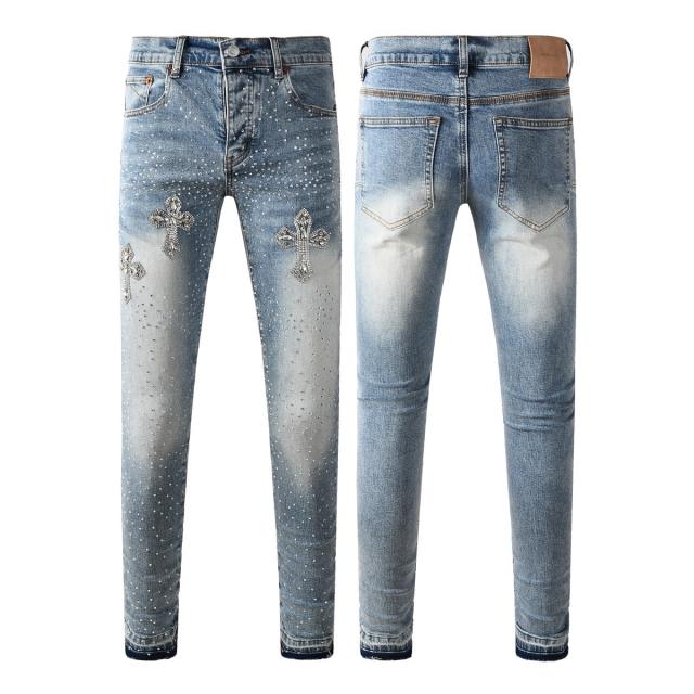 1:1 PURPLE BRΑND Rhinestone Skinny Fits Denim Jeans