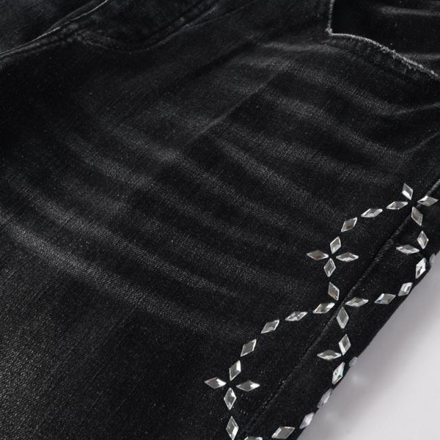 1:1 PURPLE BRΑND Rhinestone Black Jeans