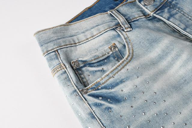 1:1 PURPLE BRΑND Rhinestone Cut Gray Skinny Fits Jeans