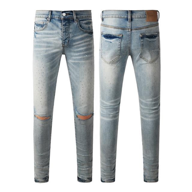 1:1 PURPLE BRΑND Rhinestone Cut Gray Skinny Fits Jeans