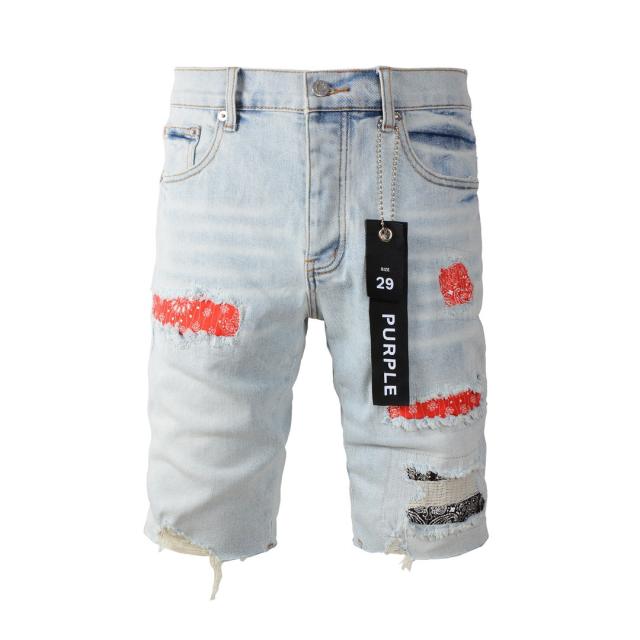 1:1 Quality PURPLE BRΑND Red Bandana Denim Shorts