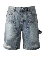 [Best Quality]1:1 PURPLE BRΑND Radial Rhinestone Denim Shorts