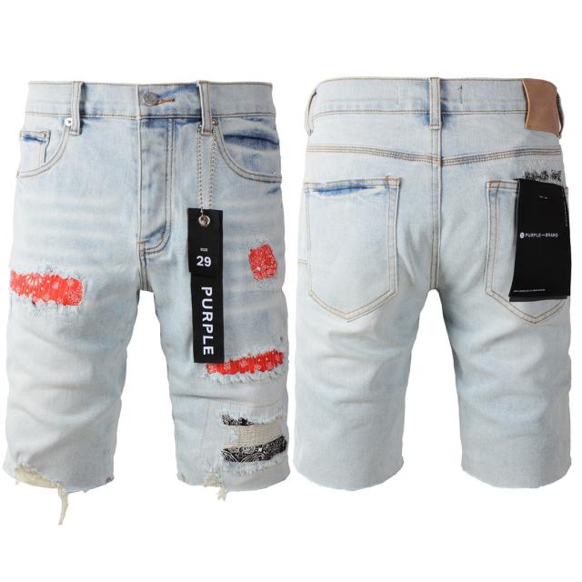 1:1 Quality PURPLE BRΑND Red Bandana Denim Shorts
