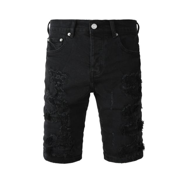 1:1 Quality PURPLE BRΑND Fringe Black Shorts