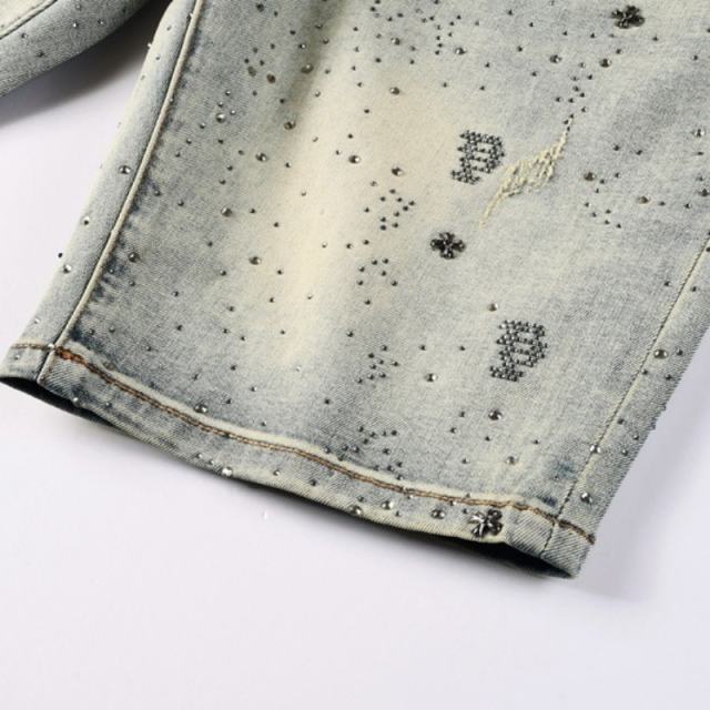 1:1 Quality PURPLE BRΑND Rhinestone Denim Shorts