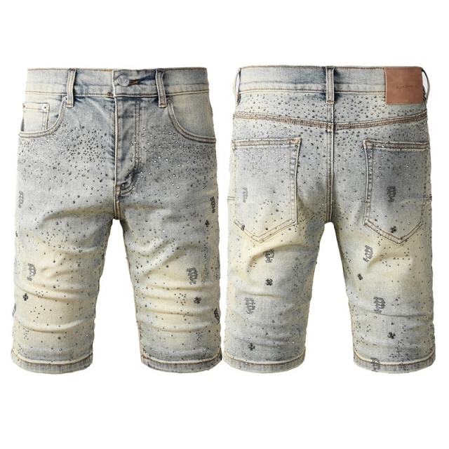 1:1 Quality PURPLE BRΑND Rhinestone Denim Shorts