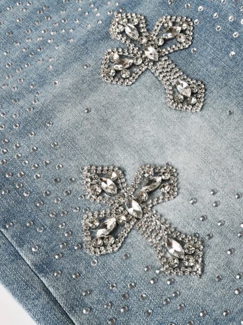 [Best Quality]1:1 PURPLE BRΑND Cross Rhinestone Denim Shorts