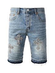 [Best Quality]1:1 PURPLE BRΑND Cross Rhinestone Denim Shorts