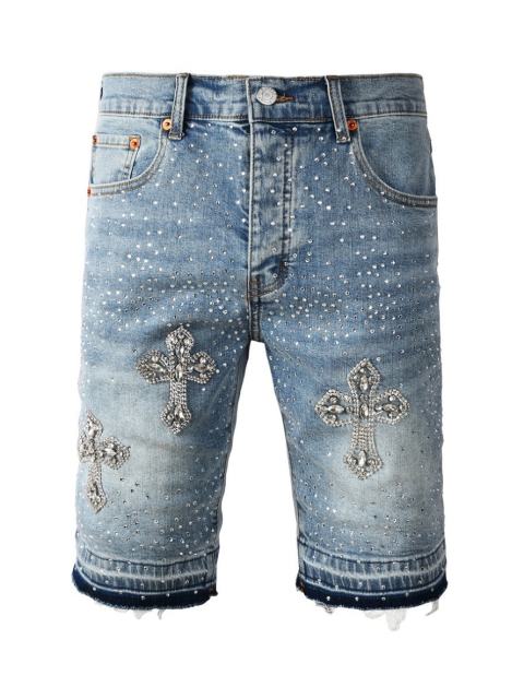 [Best Quality]1:1 PURPLE BRΑND Cross Rhinestone Denim Shorts