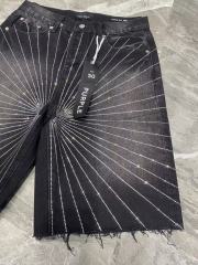 [Best Quality]1:1 PURPLE BRΑND Radial Rhinestone Denim Shorts