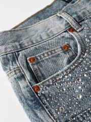 [Best Quality]1:1 PURPLE BRΑND Radial Rhinestone Denim Shorts