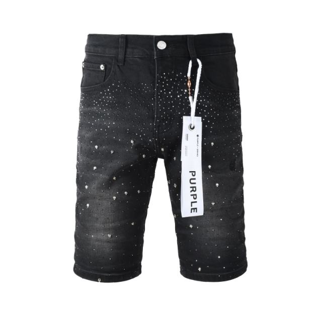 1:1 Quality PURPLE BRΑND Rhinestone Black Shorts