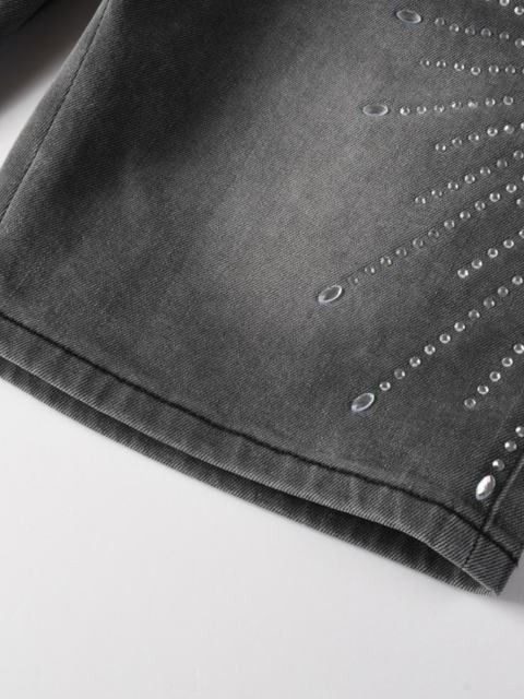 [Best Quality]1:1 PURPLE BRΑND Radial Rhinestone Denim Shorts