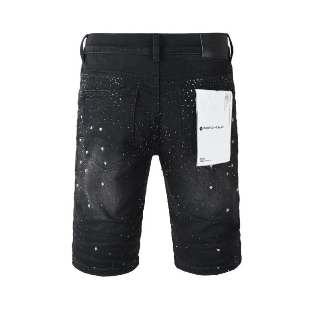 1:1 Quality PURPLE BRΑND Rhinestone Black Shorts