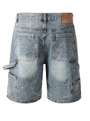 [Best Quality]1:1 PURPLE BRΑND Radial Rhinestone Denim Shorts
