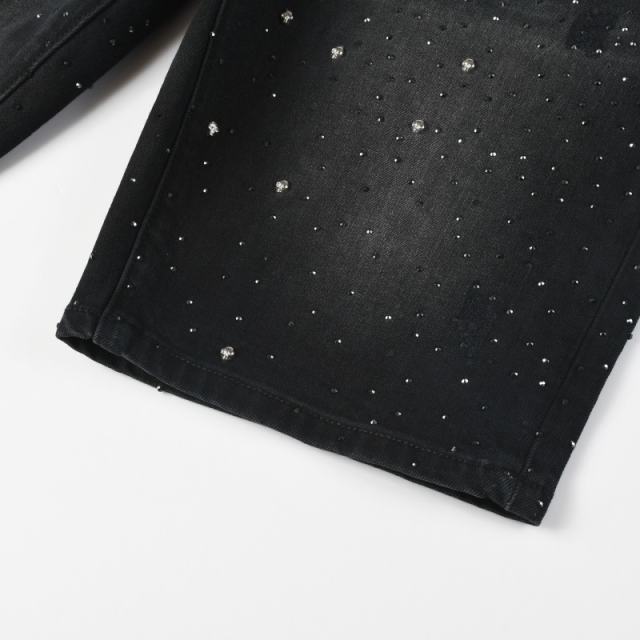 1:1 Quality PURPLE BRΑND Rhinestone Black Shorts