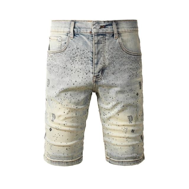 1:1 Quality PURPLE BRΑND Rhinestone Denim Shorts