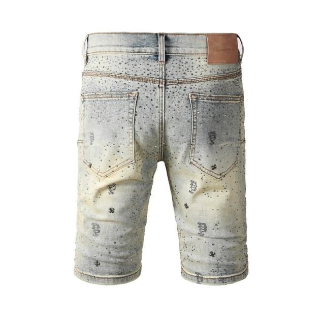 1:1 Quality PURPLE BRΑND Rhinestone Denim Shorts