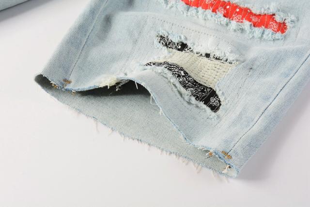 1:1 Quality PURPLE BRΑND Red Bandana Denim Shorts