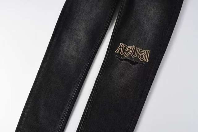 1:1 quality version Hollowed-out embroidered logo ripped jeans 28694083