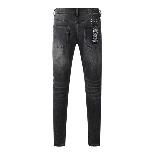 1:1 quality version Knee Logo Print Ripped Jeans 28700620